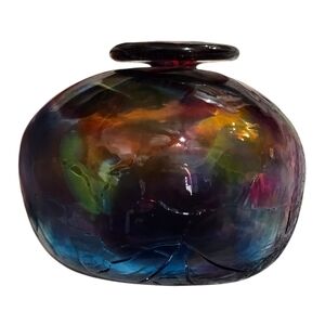 Multicolor Art Glass Vase Signed M 95 3 1/2 X 41/2 In